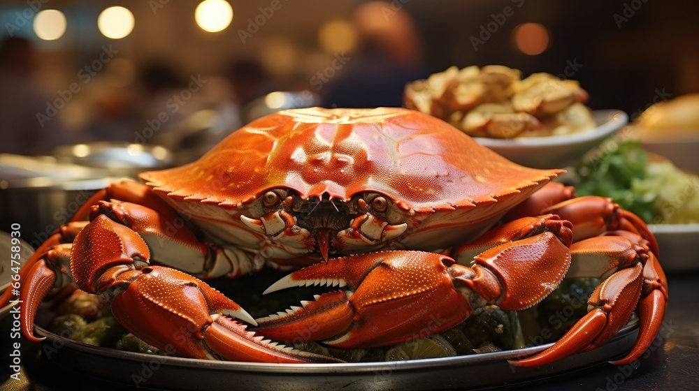 A big crab, Seafood at restaurant.