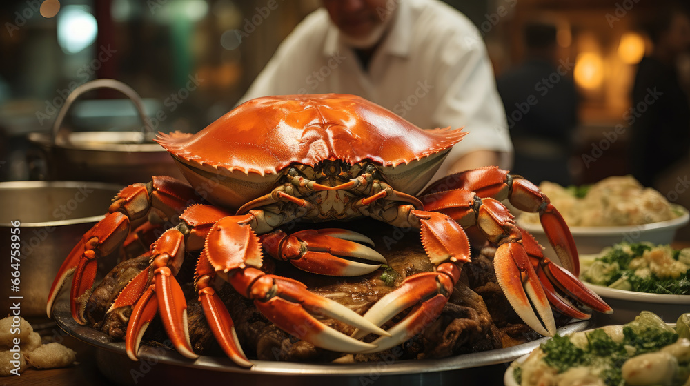 A big crab, Seafood at restaurant.