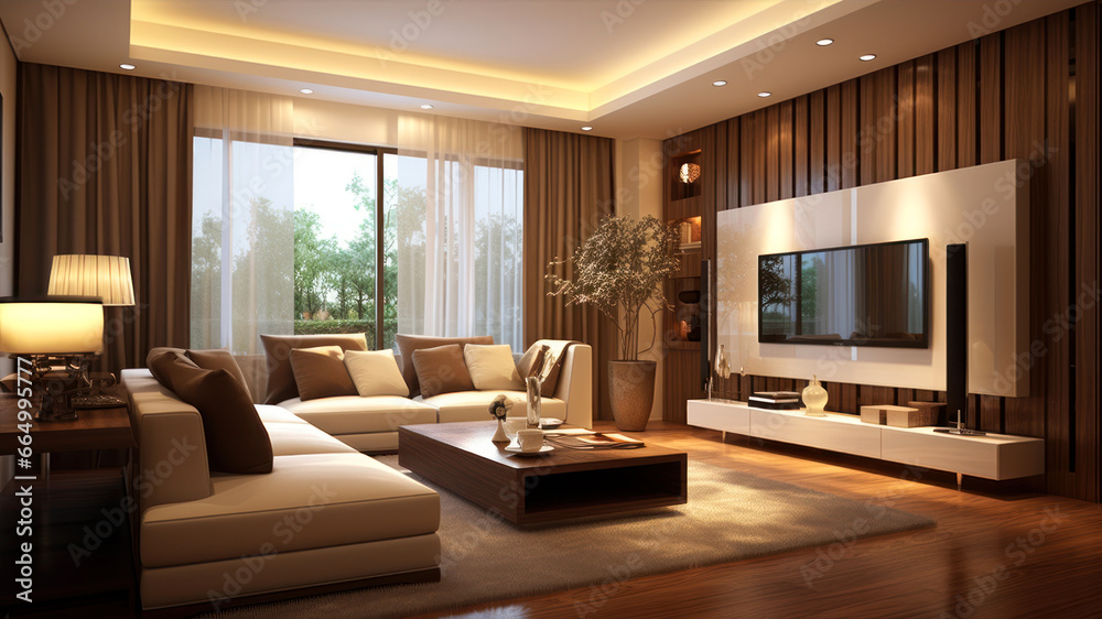 modern living room interior with tv and sofa