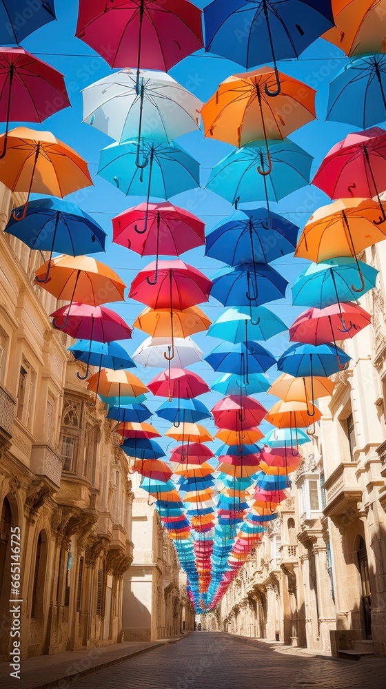 Colorful umbrellas in the city