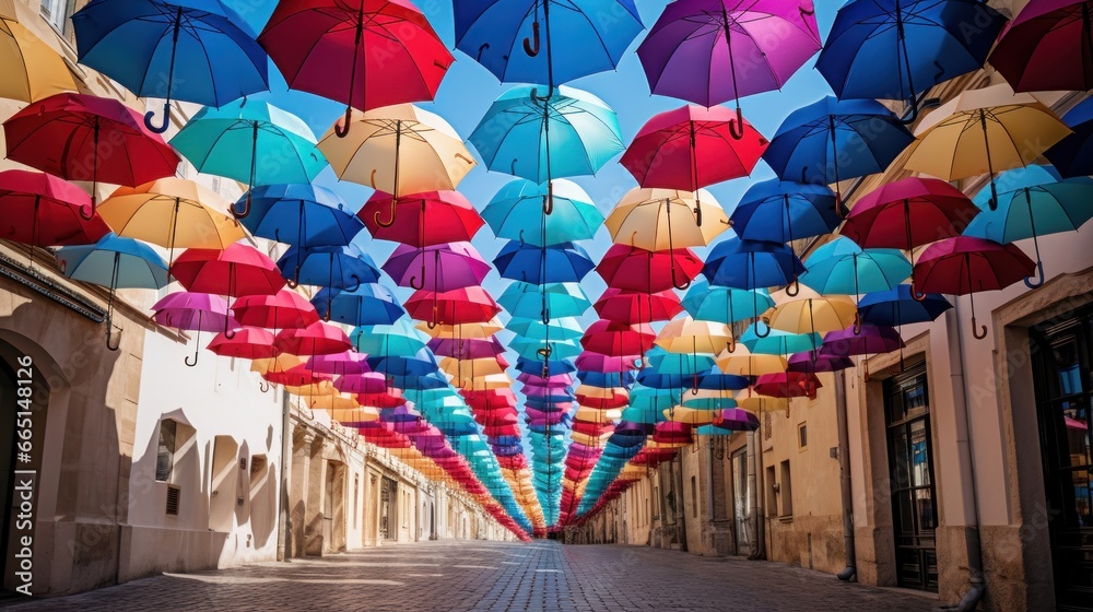 Colorful umbrellas in the city