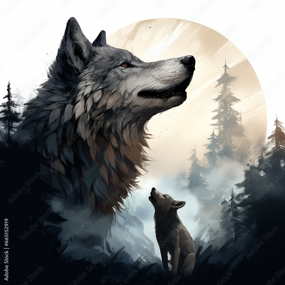 illustration of a Majestic Wolf in the Wild