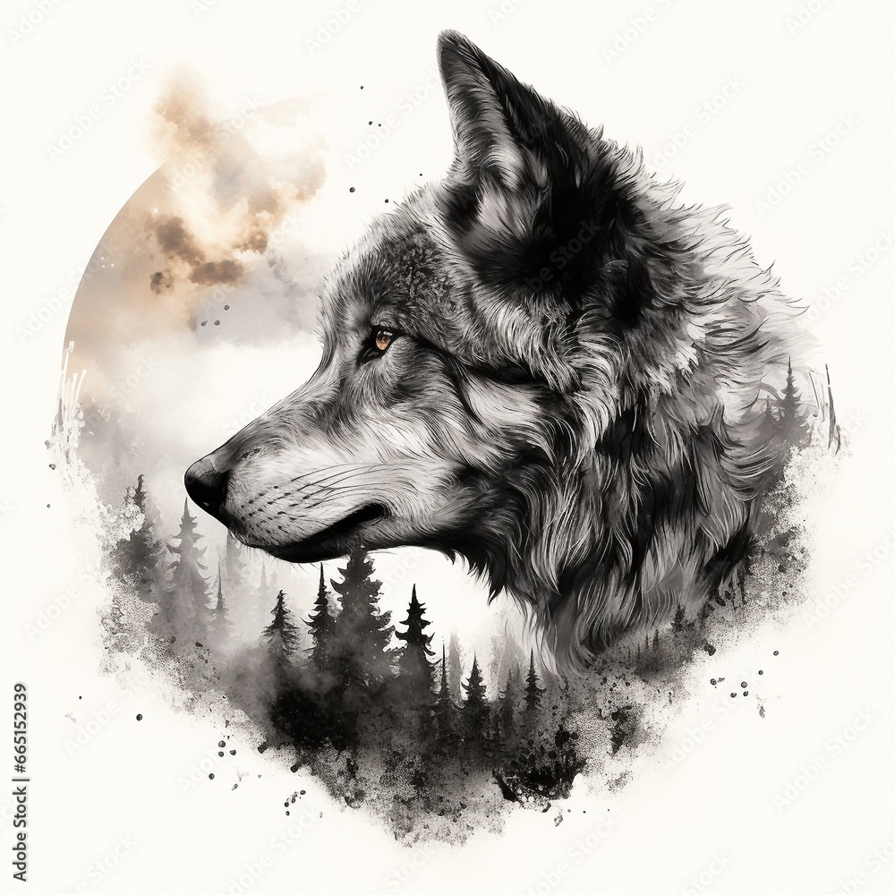 illustration of a Majestic Wolf in the Wild