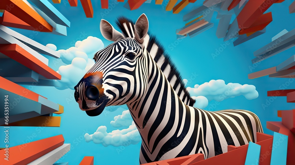  a painting of a zebra with a sky in the background.  generative ai