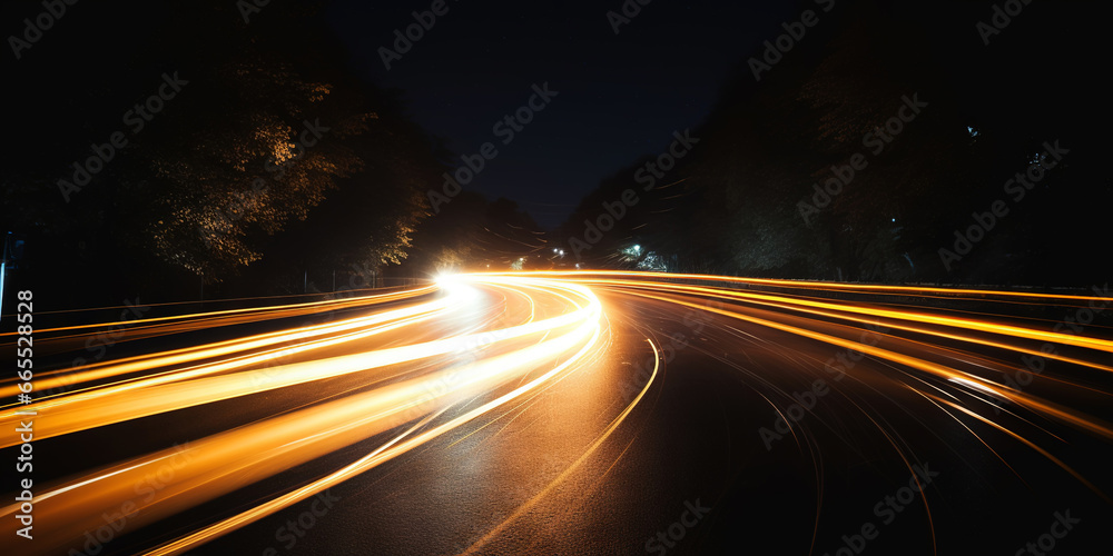 Rush of Twilight: Streaks of Speed. Speed light trails, Colorful glowing swirls. Generative AI