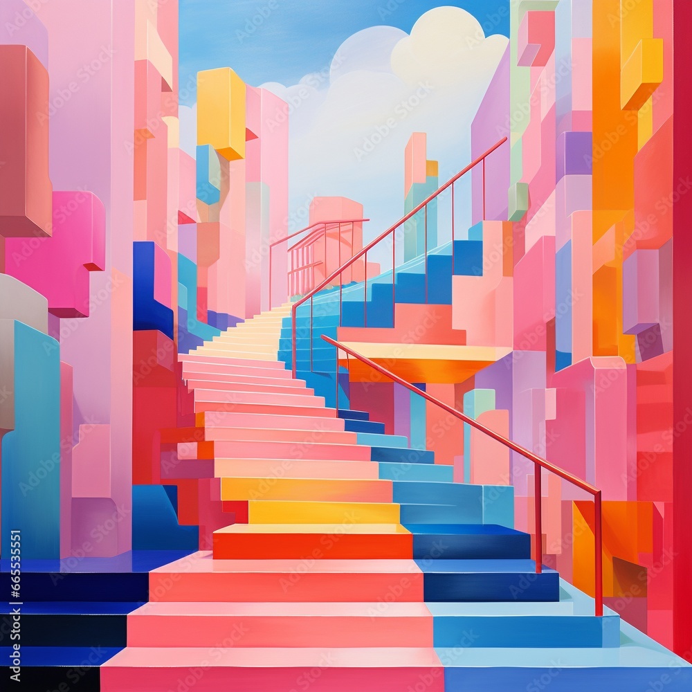 A staircase surreal geometric ,  abstract creation