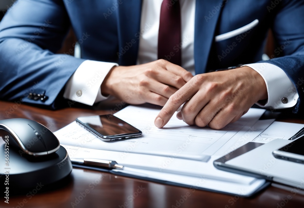 Close up view male hands writes on laptop. Entrepreneur man sit at desk work on modern wireless notebook, do remote telecommute, search information on internet, professional application usage concept