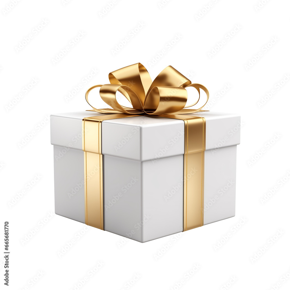 White present gift box with golden bow