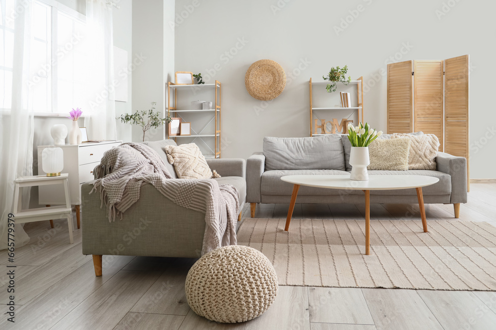 Interior of modern living room with sofas and coffee table