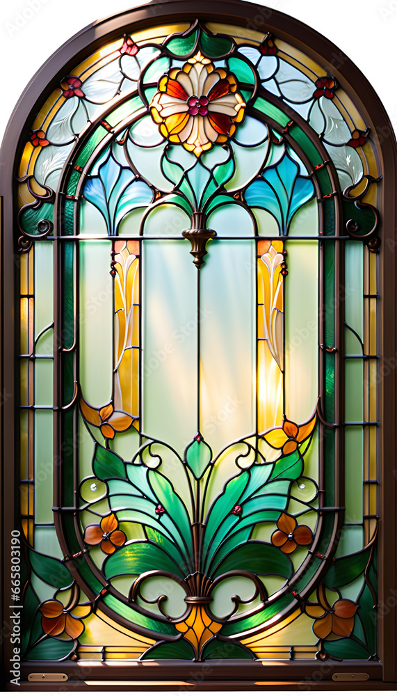 art nouveau stained glass window. generative ai