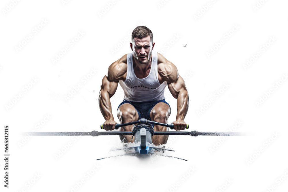 Determination of a Rower Through the Water on transparent background.