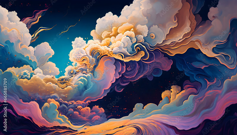 Colorful swirling dreams. Cloud background with abstract movement. Vision of beauty and imagination. Sky full of wonder and fantasy,Colorful cloud sea texture and pattern