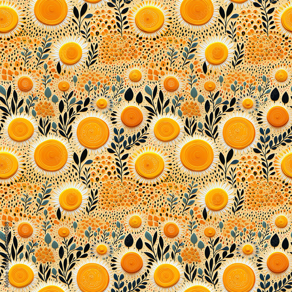 yellow sun. naive art. Seamless pattern.