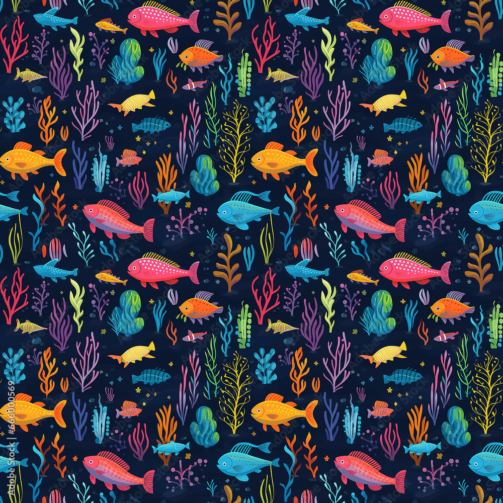 childish cartoon vibrant pattern with sea life. Seamless pattern.