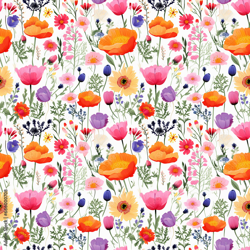 Vibrant Flower Arrangements Illustrated on a Dark Background. Seamless pattern.