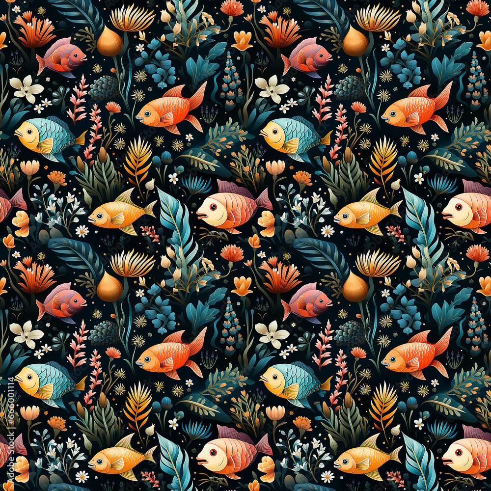 childish cartoon vibrant pattern with sea life. Seamless pattern.