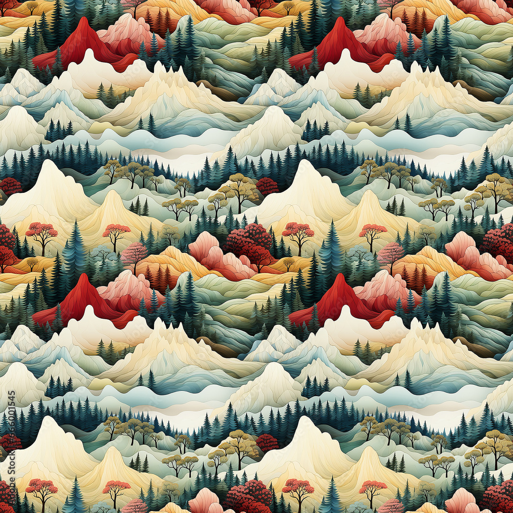 watercolor pattern with mountains. Seamless pattern.