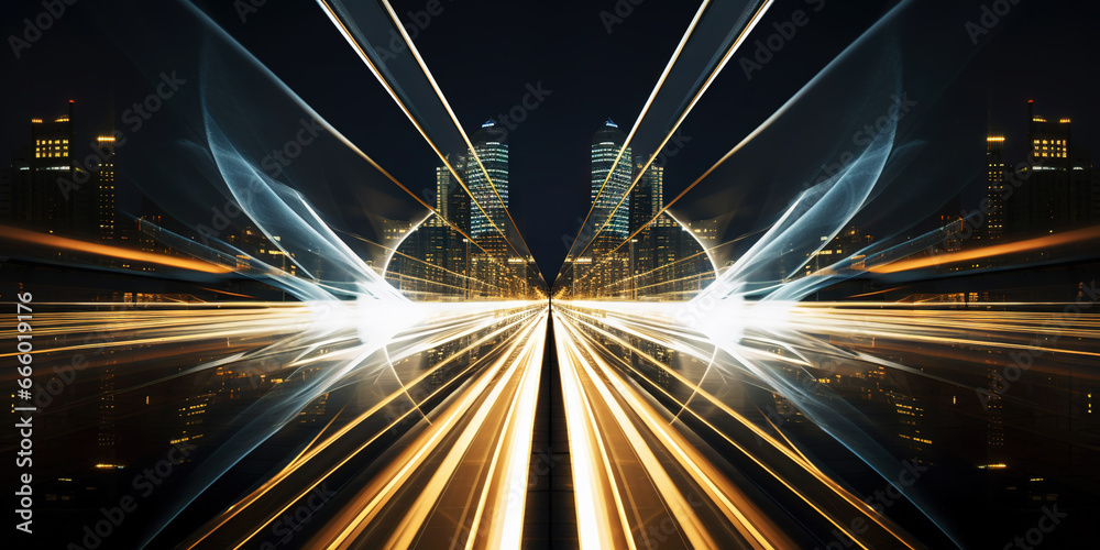 Neon Velocity: Urban Pulse of the Night. Speed light trails. Generative AI