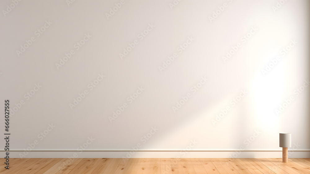 White classic wall background, brown parquet floor, home furniture detail, frame and vase of plant., beige Interior background 3d render, empty brown room