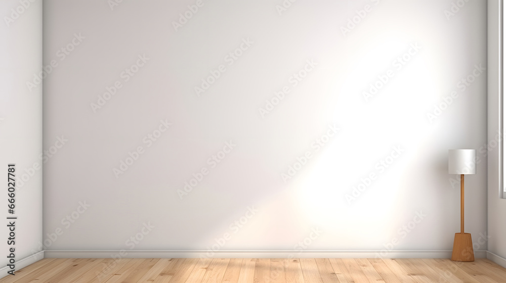 White classic wall background, brown parquet floor, home furniture detail, frame and vase of plant., beige Interior background 3d render, empty brown room