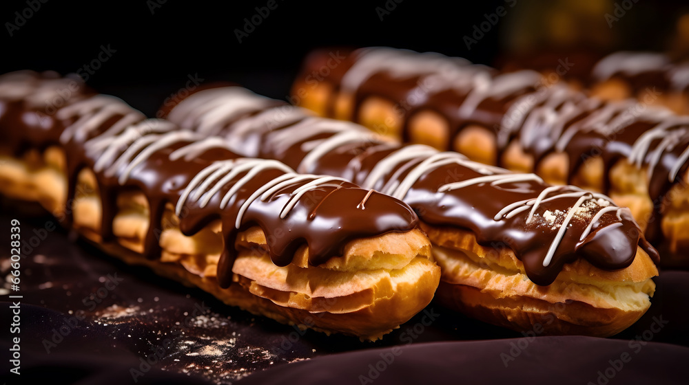 Traditional french eclairs with chocolate