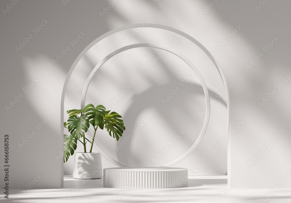 3D rendering platform podium with plant product presentation background