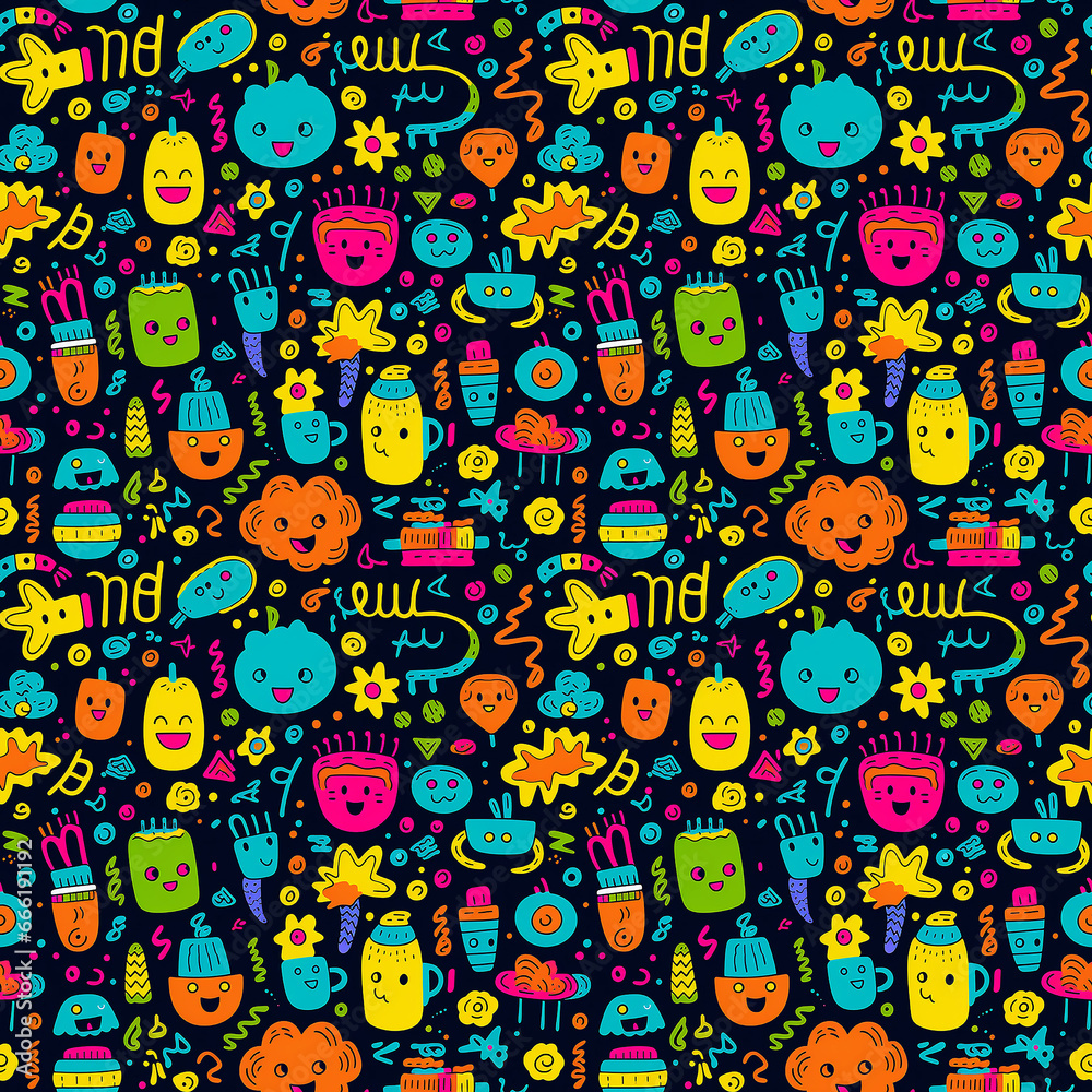 Creative and Colorful Doodle Pattern for Children and Trendy Designs. Seamless pattern.