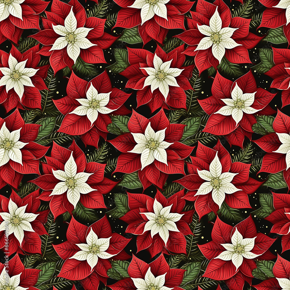 poinsettia flower pattern. Seamless pattern.