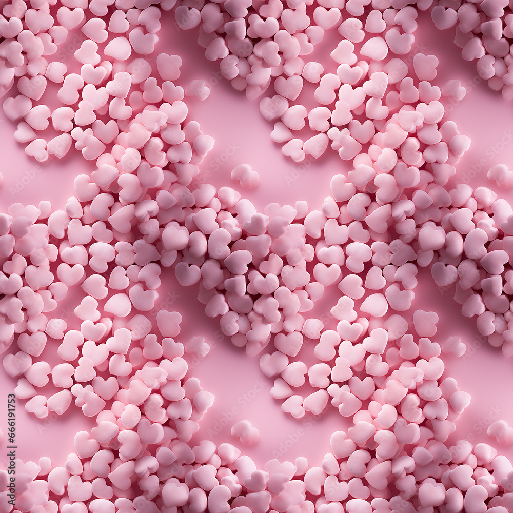 pink marshmallows heart on minimalist pink background. Seamless pattern.