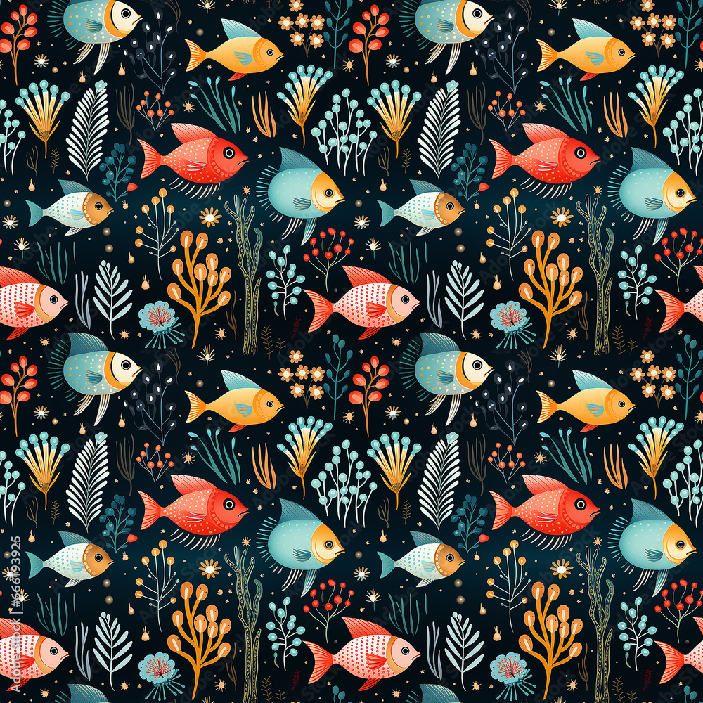 childish cartoon vibrant pattern with sea life. Seamless pattern.