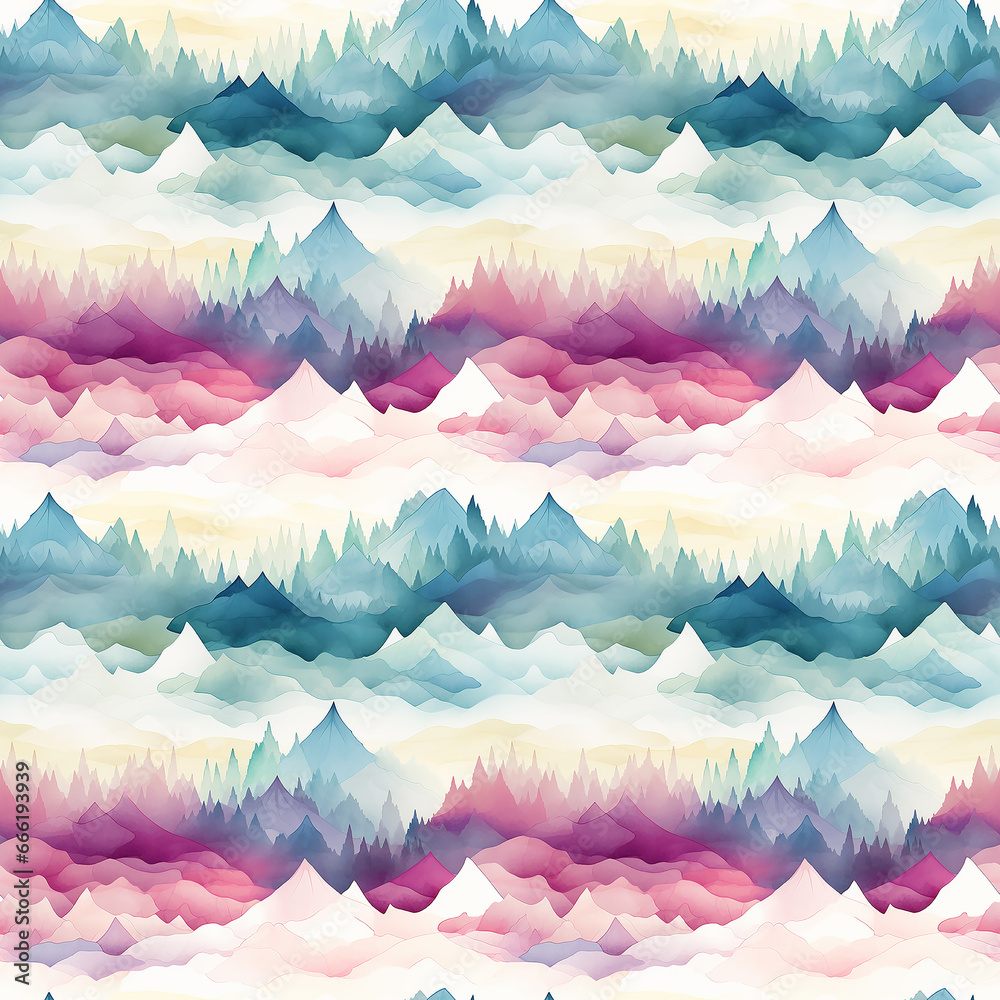 watercolor mountains background. Seamless pattern.