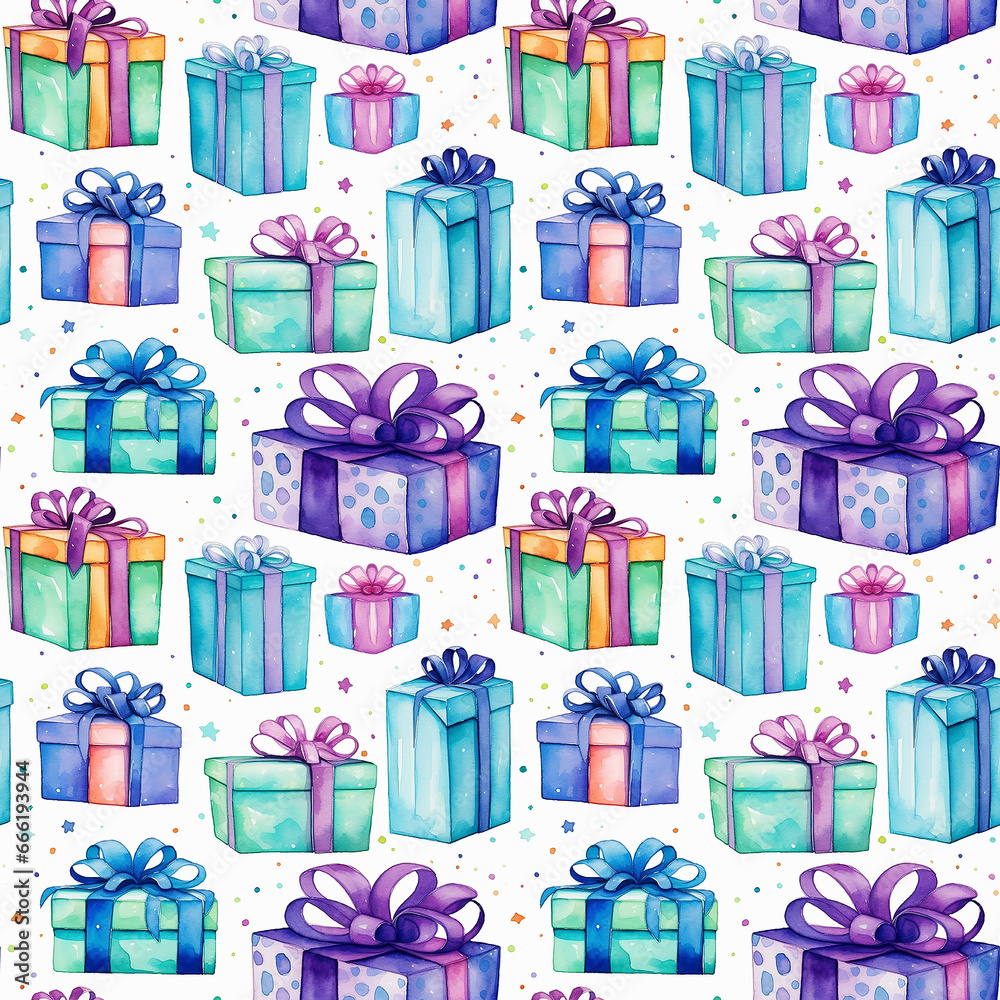 cute watercolor colorful vibrant gifts. Seamless pattern.