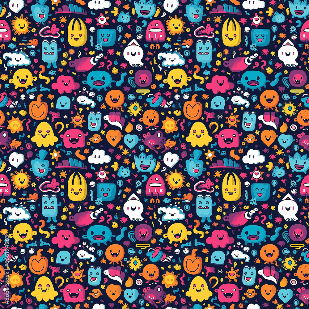 Creative and Colorful Doodle Pattern for Children and Trendy Designs. Seamless pattern.