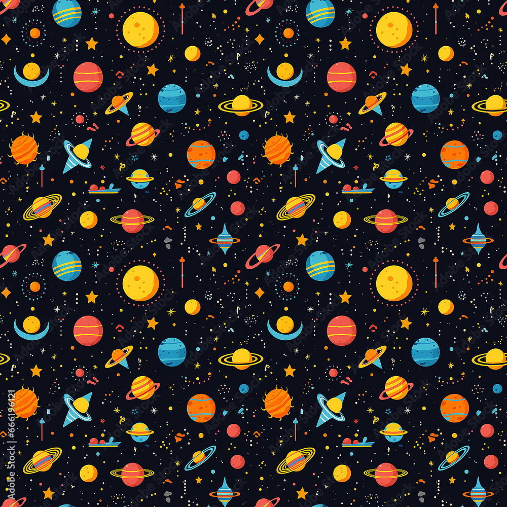 space background naive art. Seamless pattern.