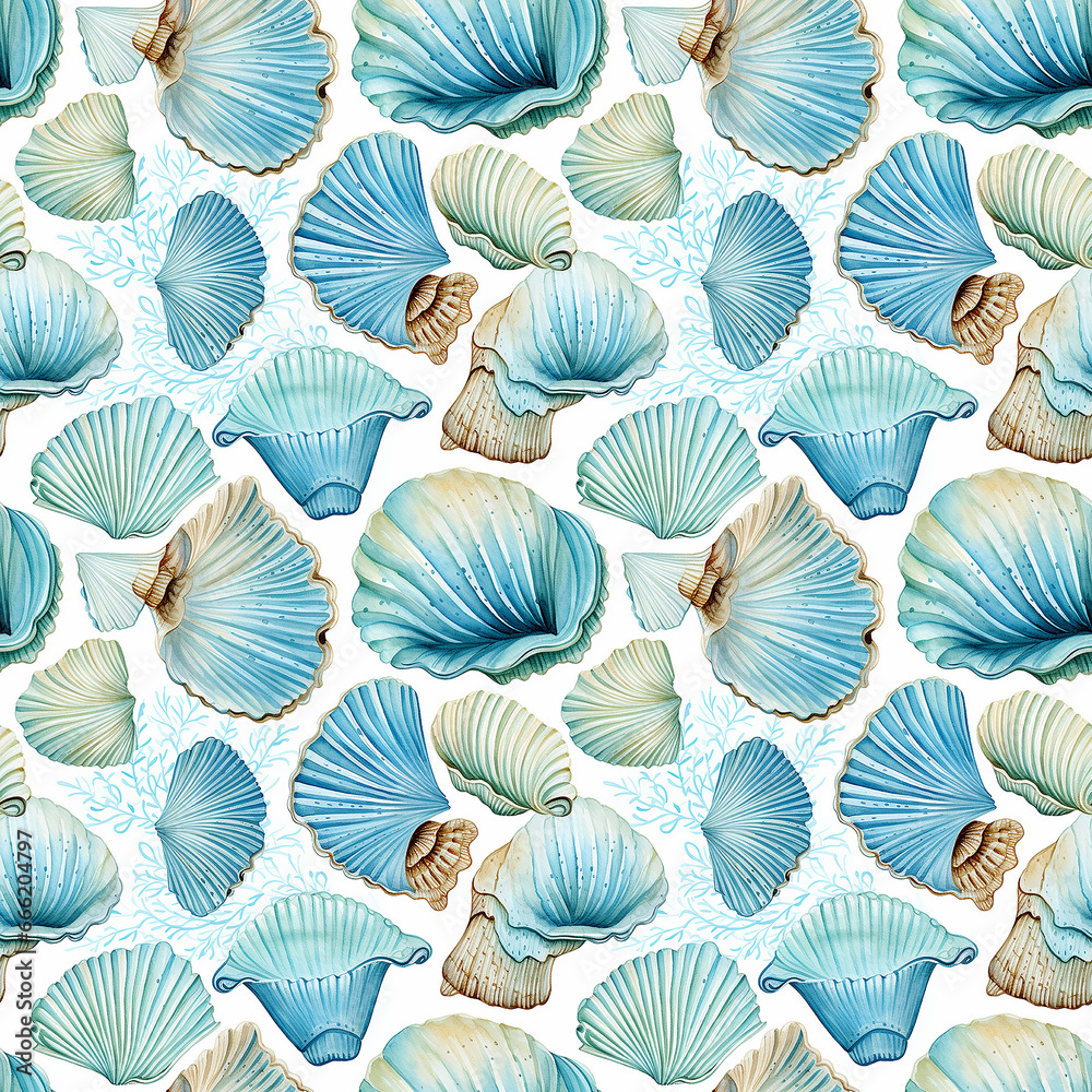 A Vintage Ocean Background Watercolor Seashell Seamless pattern.