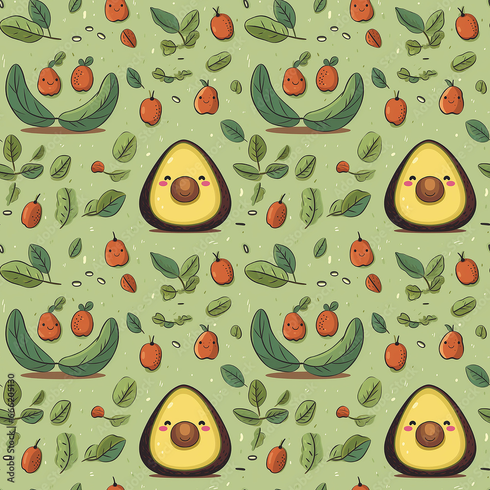 cute avocado. naive art. Seamless pattern.