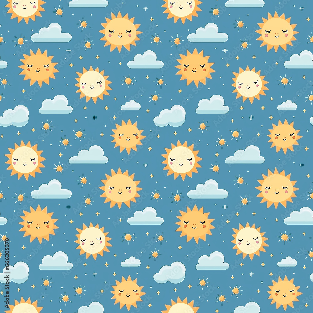 cute childish pattern with sun and clouds. Seamless pattern.