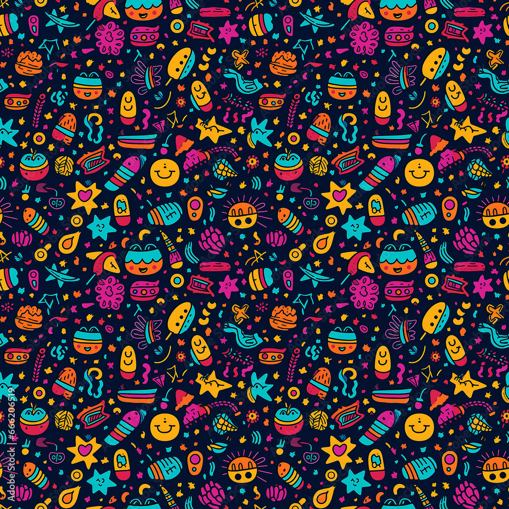 Creative and Colorful Doodle Pattern for Children and Trendy Designs. Seamless pattern.