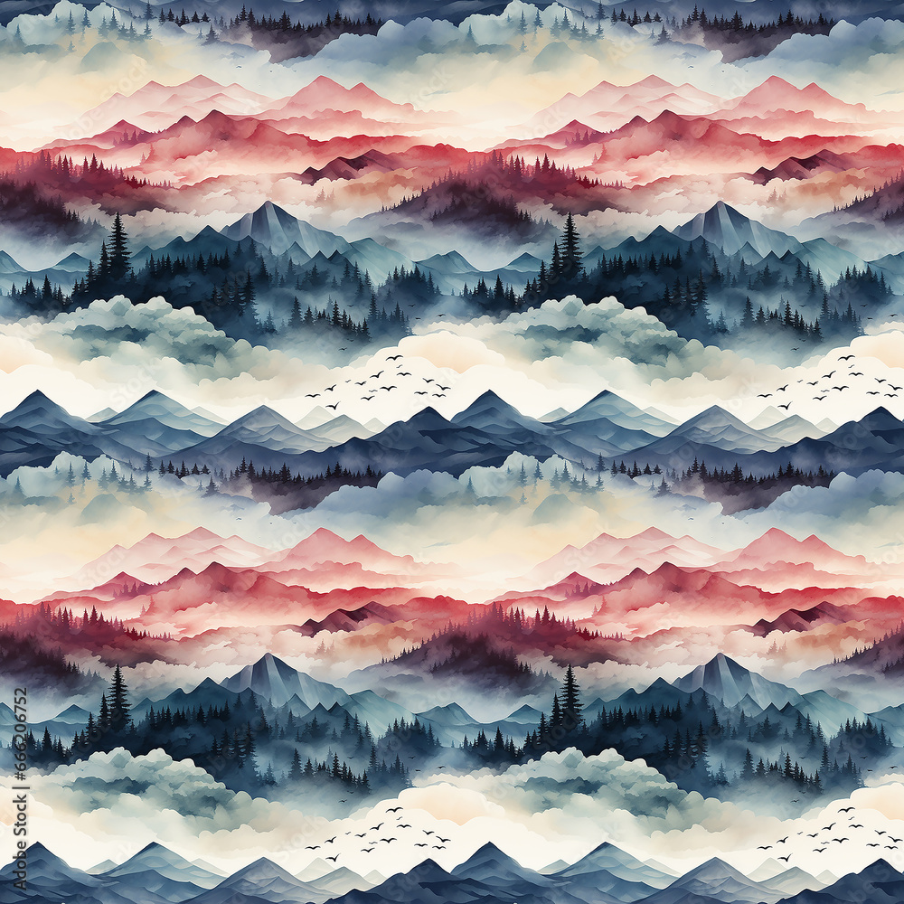 watercolor pattern with mountains. Seamless pattern.