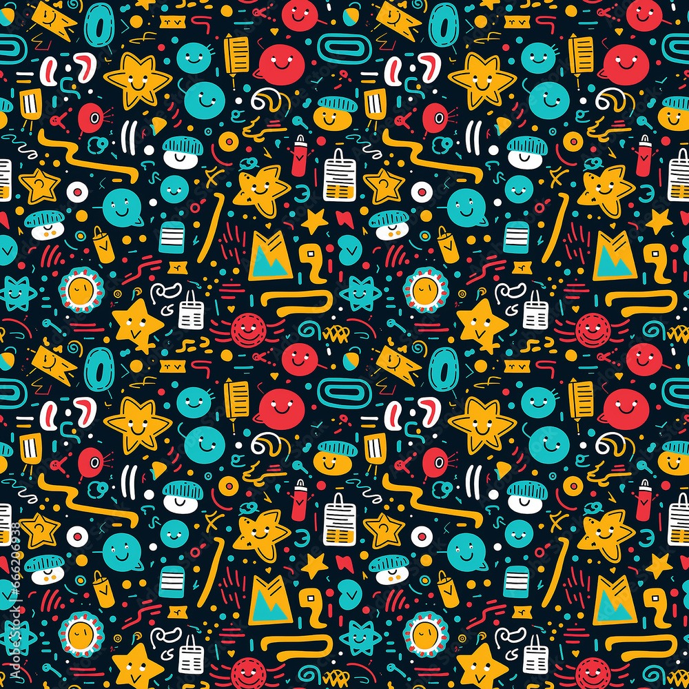 Creative and Colorful Doodle Pattern for Children and Trendy Designs. Seamless pattern.