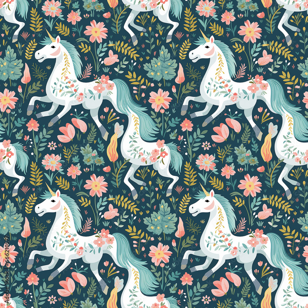 cute unicorns. naive art. Seamless pattern.