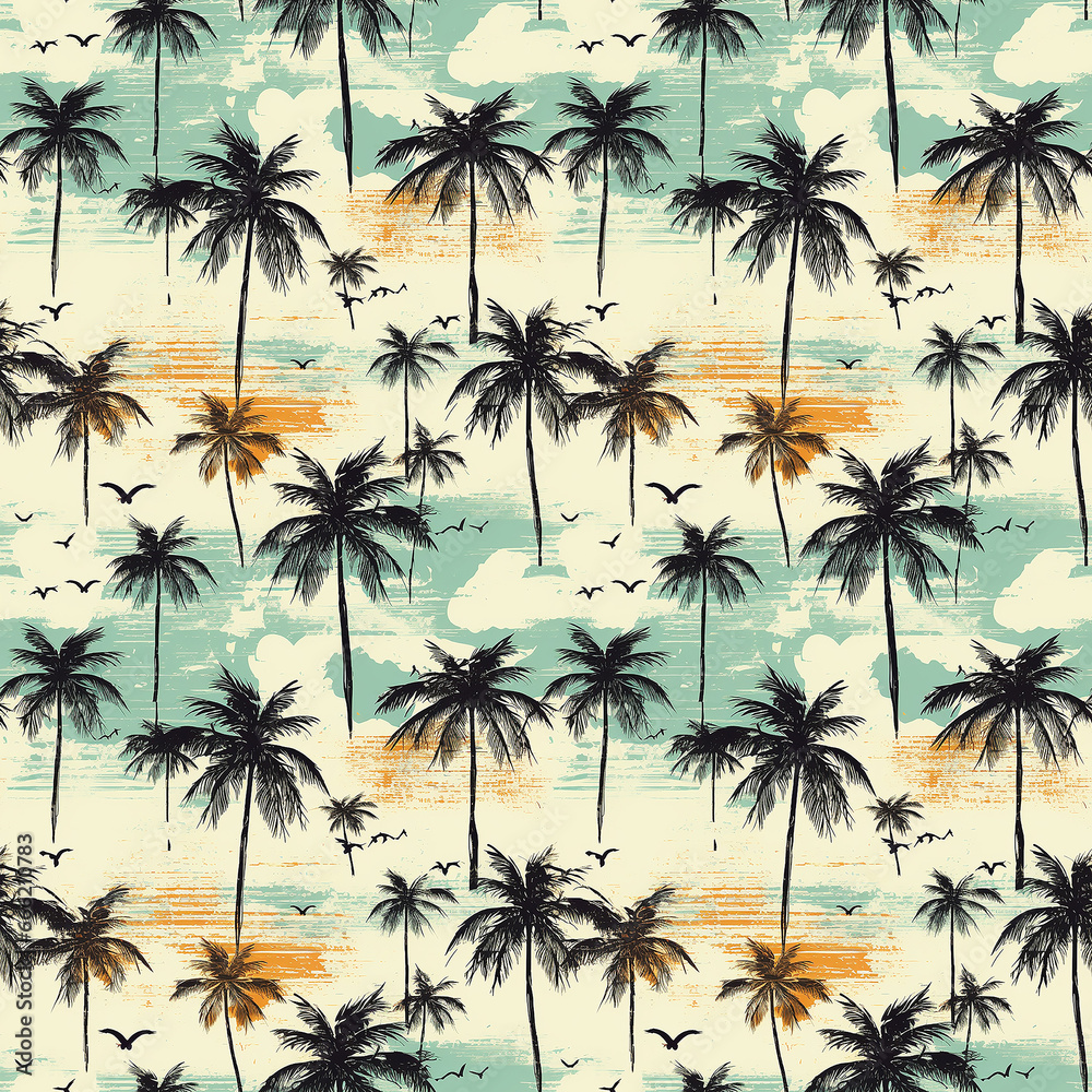 Hand-Drawn Exotic Jungle Art Abstract Tropics Sea. Seamless pattern.