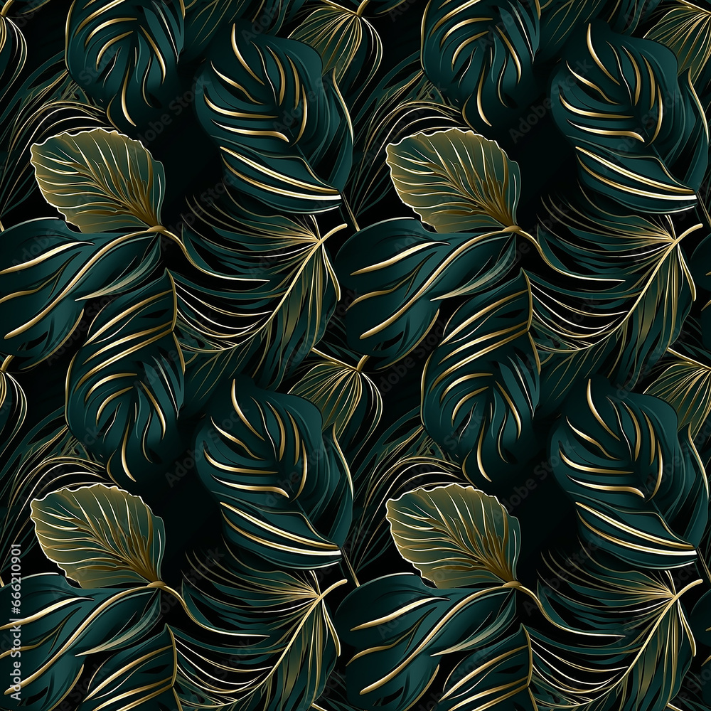 Luxury gold and nature green background . Floral  Seamless pattern.