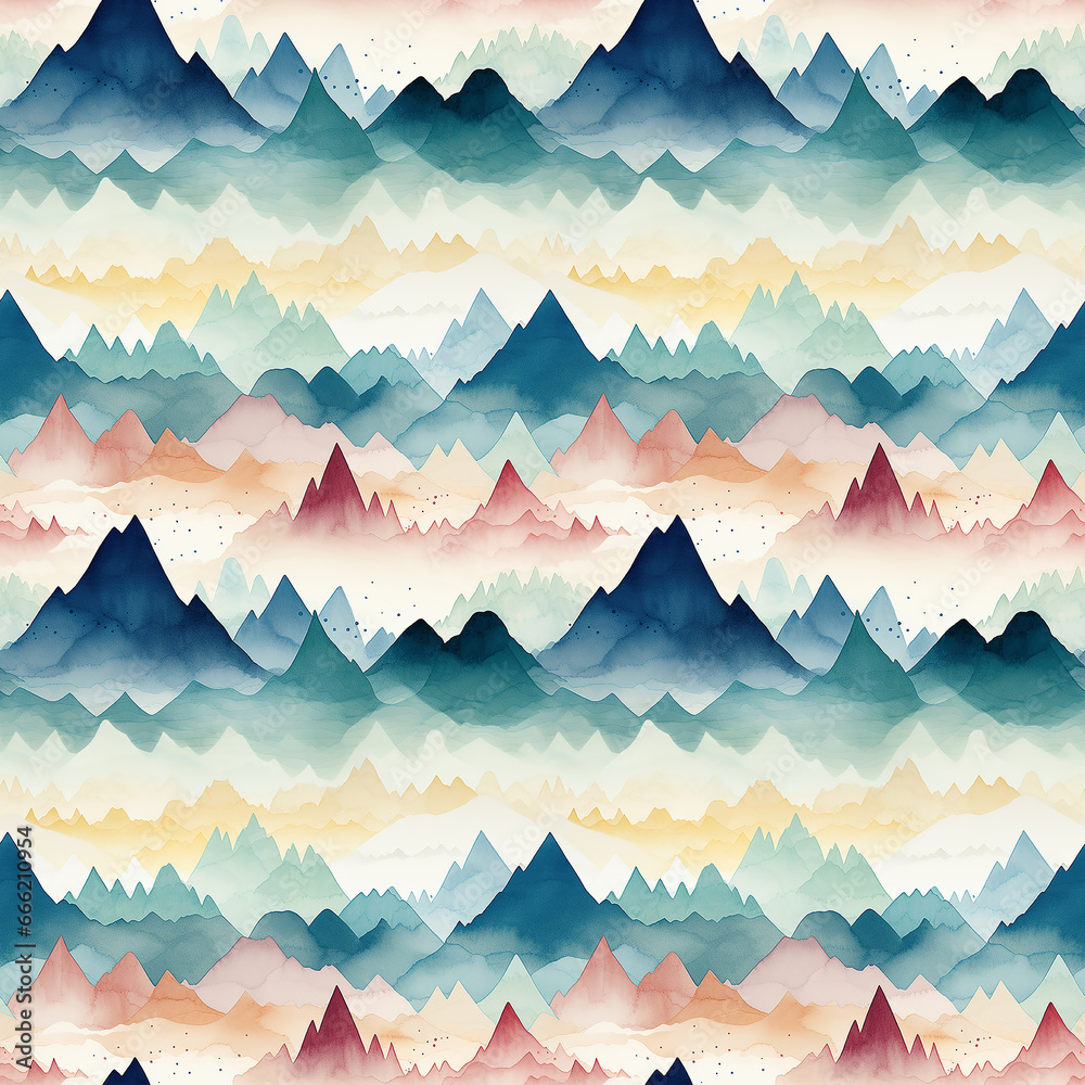 watercolor mountains background. Seamless pattern.