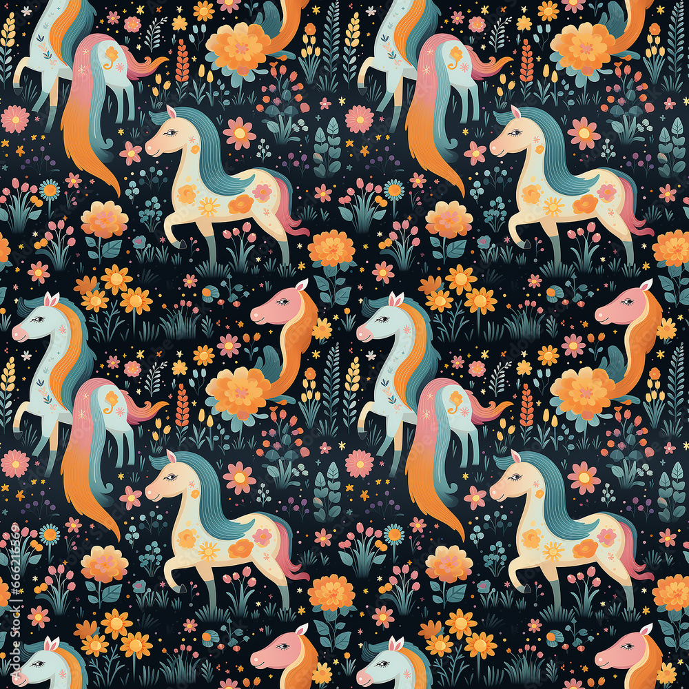 cute unicorns. naive art. Seamless pattern.