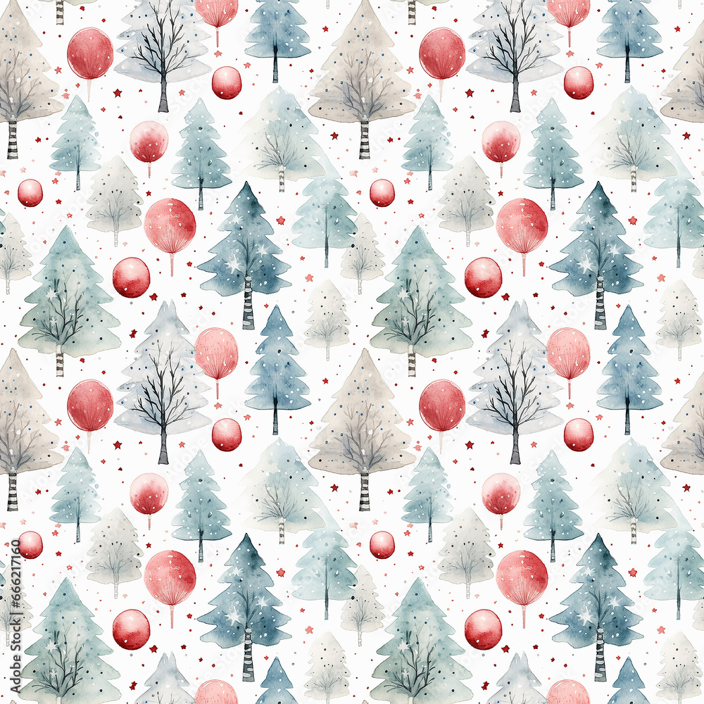 cute watercolor christmas. Seamless pattern.