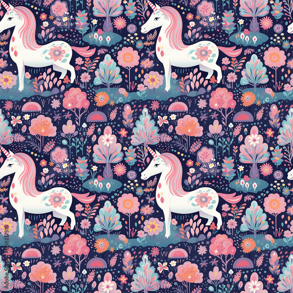 cute unicorns. naive art. Seamless pattern.