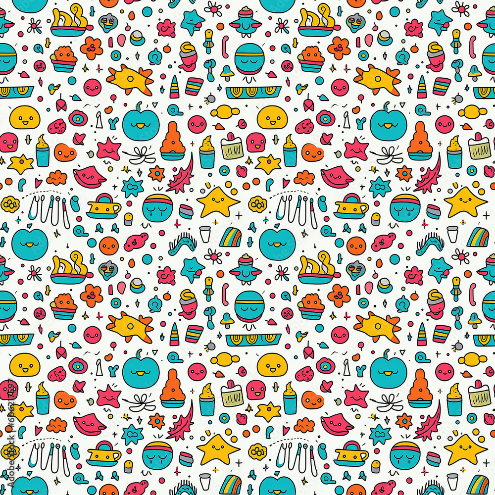 Creative and Colorful Doodle Pattern for Children and Trendy Designs. Seamless pattern.