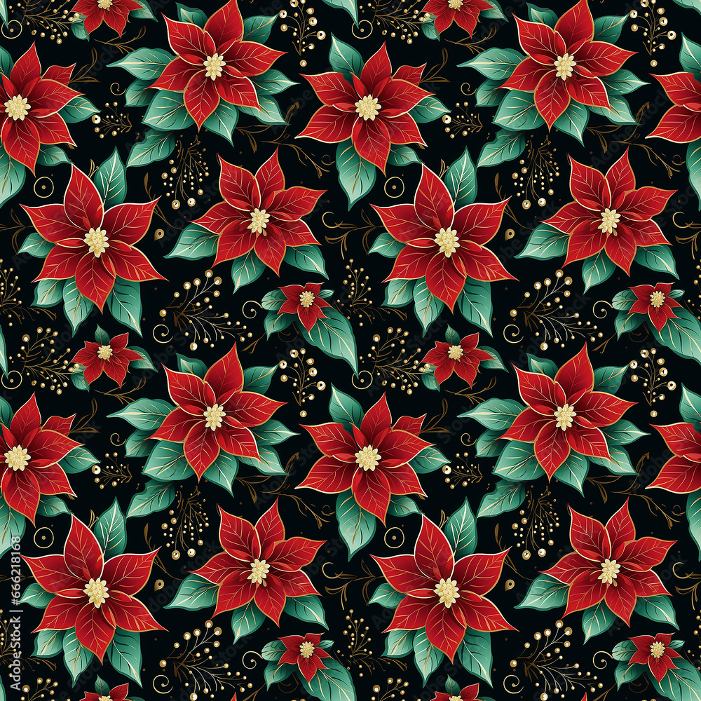 poinsettia flower pattern. Seamless pattern.