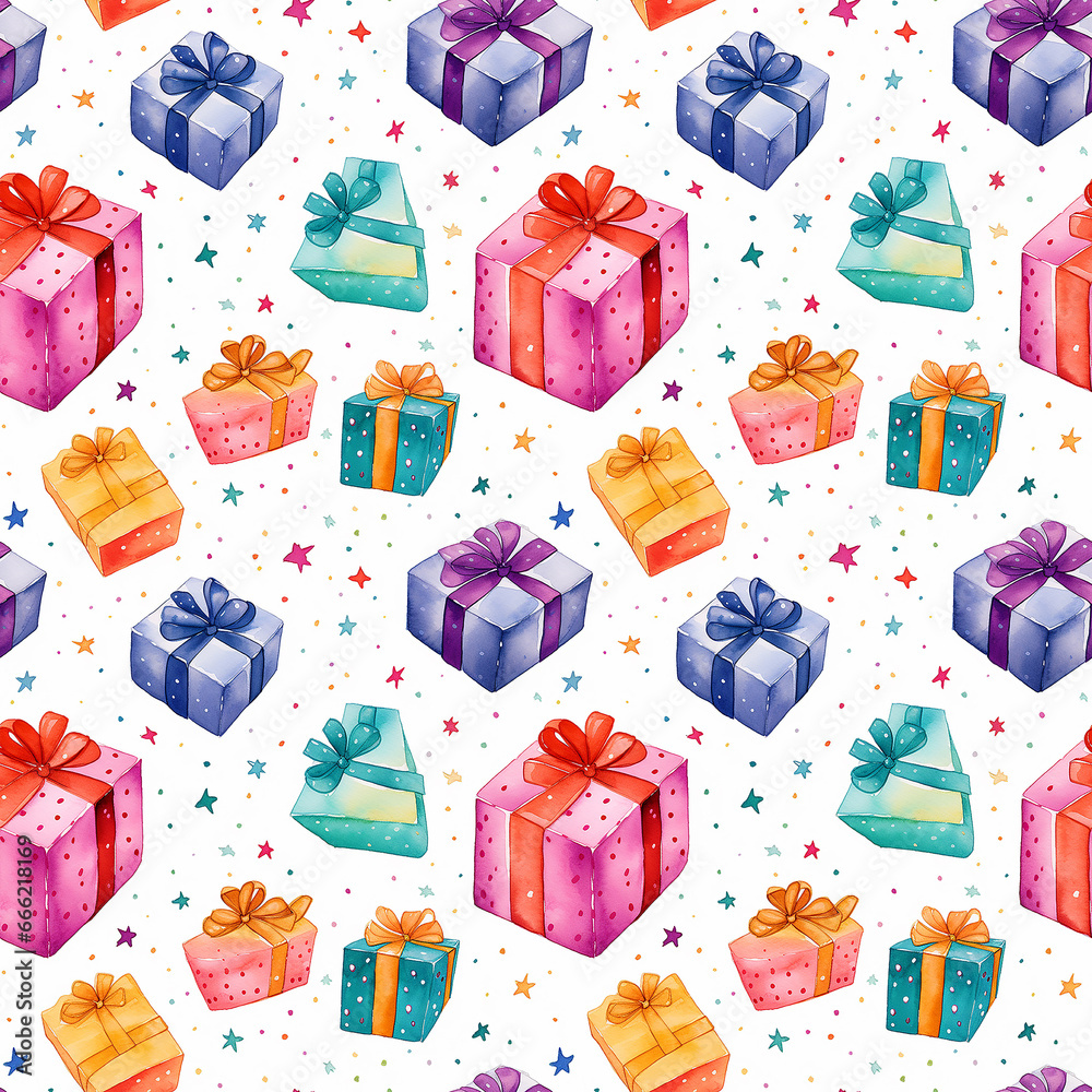 cute watercolor colorful vibrant gifts. Seamless pattern.